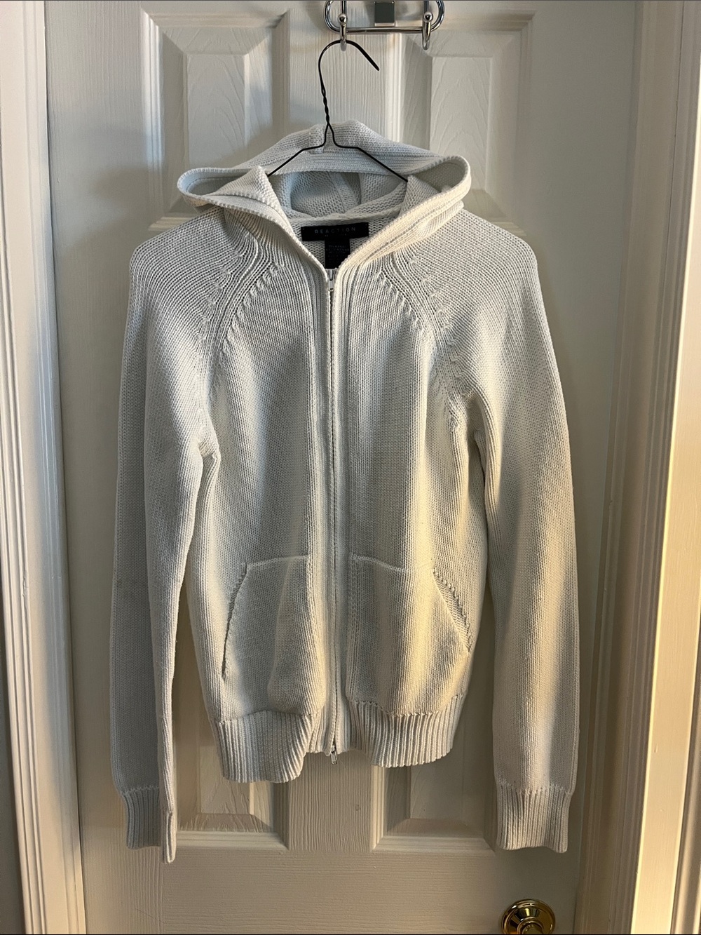 Kenneth Cole Reaction Cream Zip-Up Hooded Cardigan Sweater